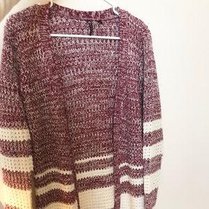 Burgundy and White Long Cardigan